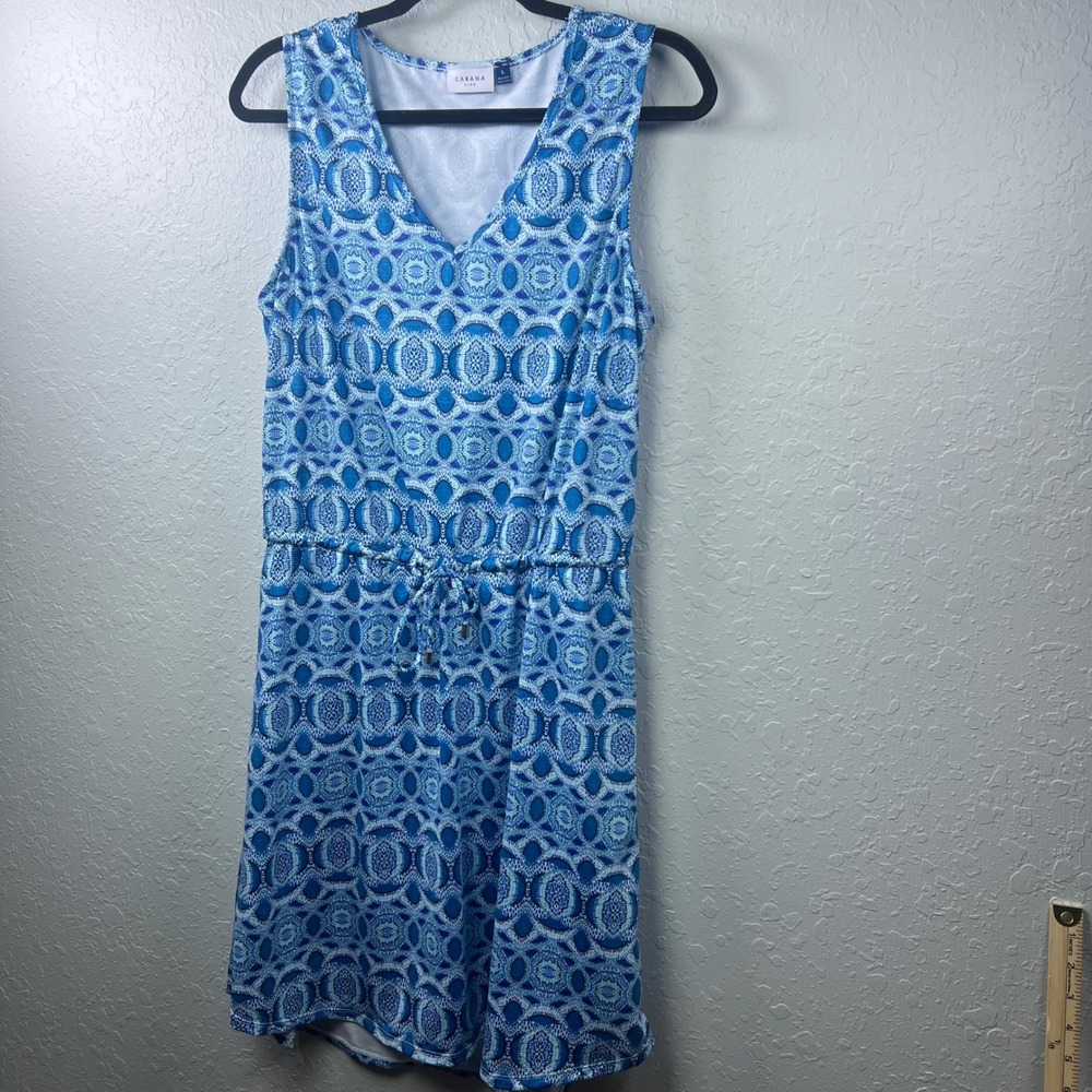 Cabana Life Dress Tunic Womens Resort Beach Medallion Drawstring Large Blue